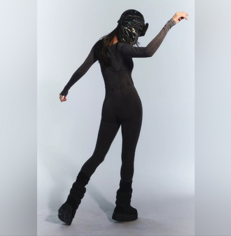 NWOT Free People Good Karma Corset Long Sleeve Onesie in Washed Black *No Logo*